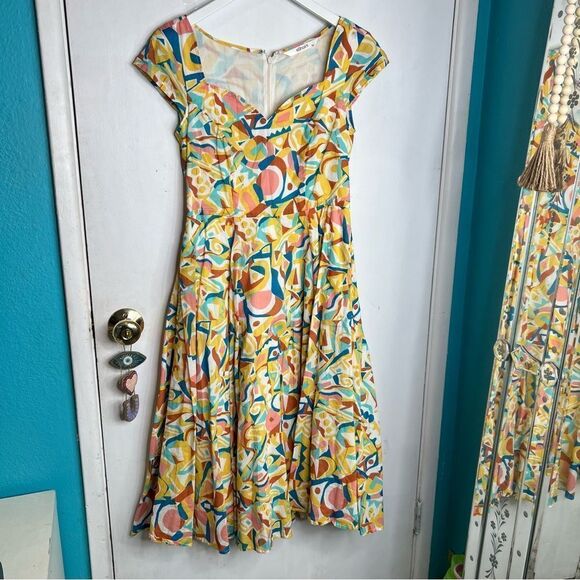 Eshakti multi colored midi fit and flare very cute lined side pockets - Picture 1 of 10